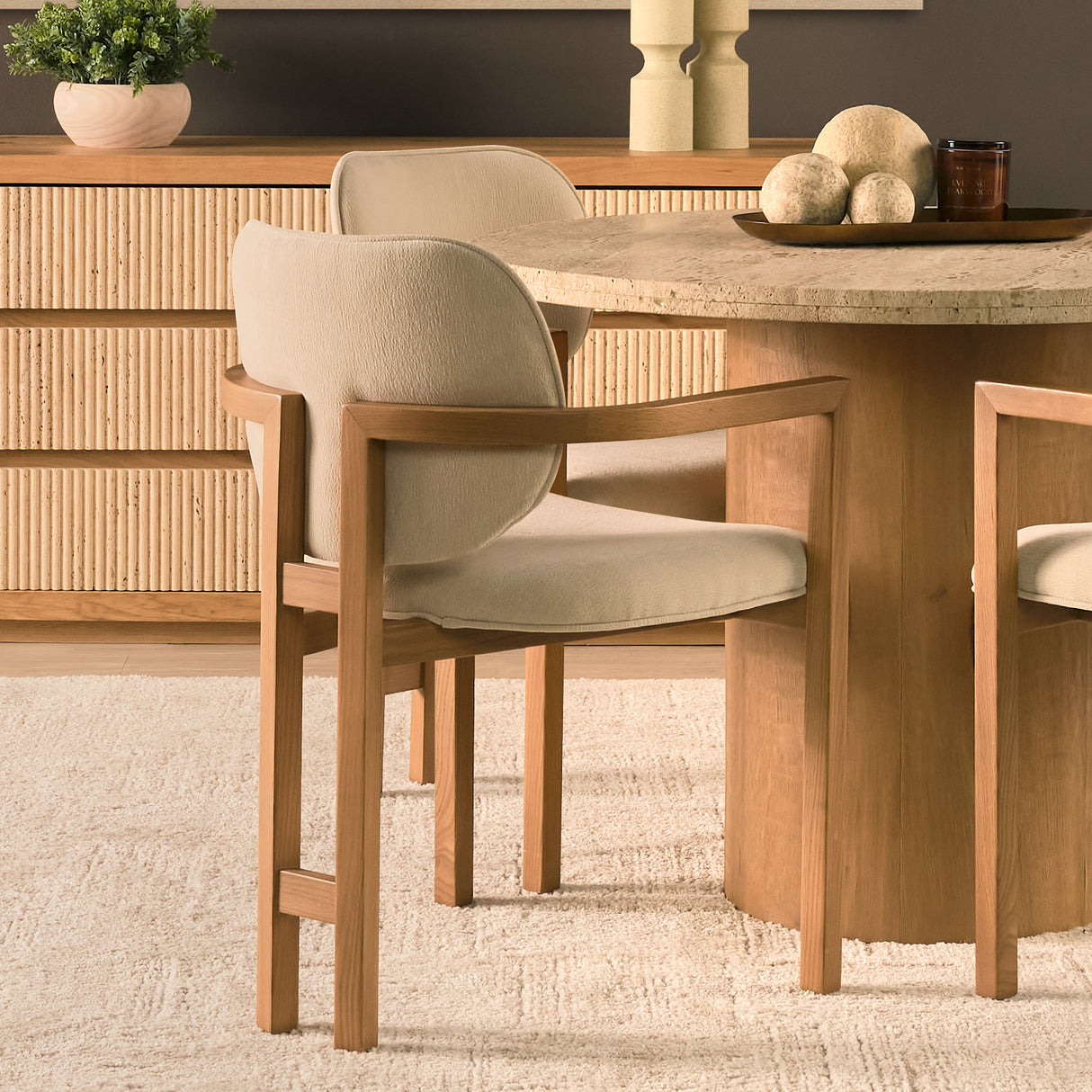 Carlisle Curved Back Cream Chenille Tripod Frame Dining Armchair from Mercana - Luna Furniture