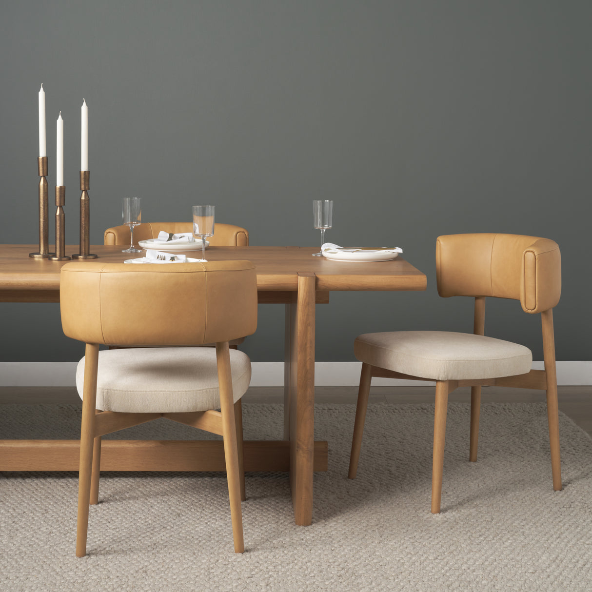 Motley Curved Open Back Cream Fabric and Tan Leather Dining Chair, Set of 2 from Mercana - Luna Furniture