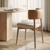 Motley Curved Open Back Cream Fabric and Tan Leather Dining Chair, Set of 2 from Mercana - Luna Furniture