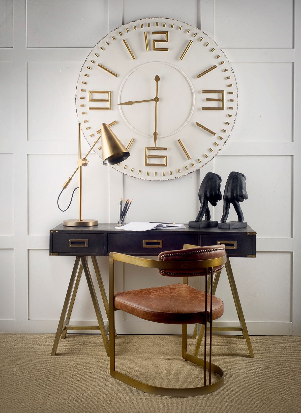 Hollyfield I Brown Leather Seat Gold Iron Frame Dining Chair from Mercana - Luna Furniture