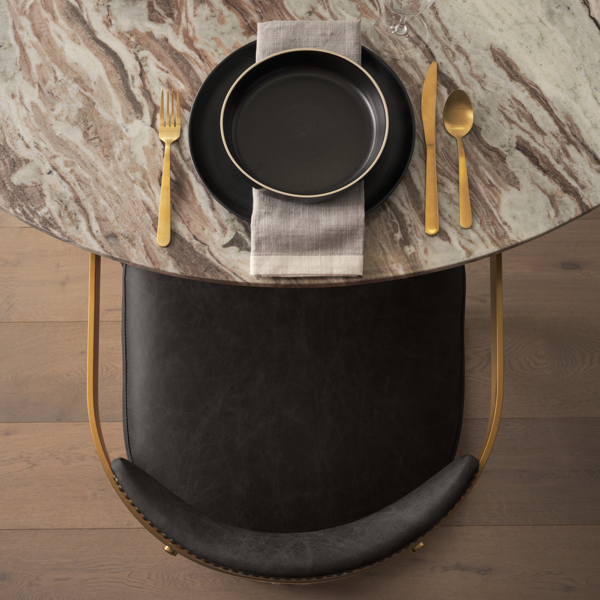 Hollyfield II Black Leather Seat Gold Iron Frame Dining Chair from Mercana - Luna Furniture