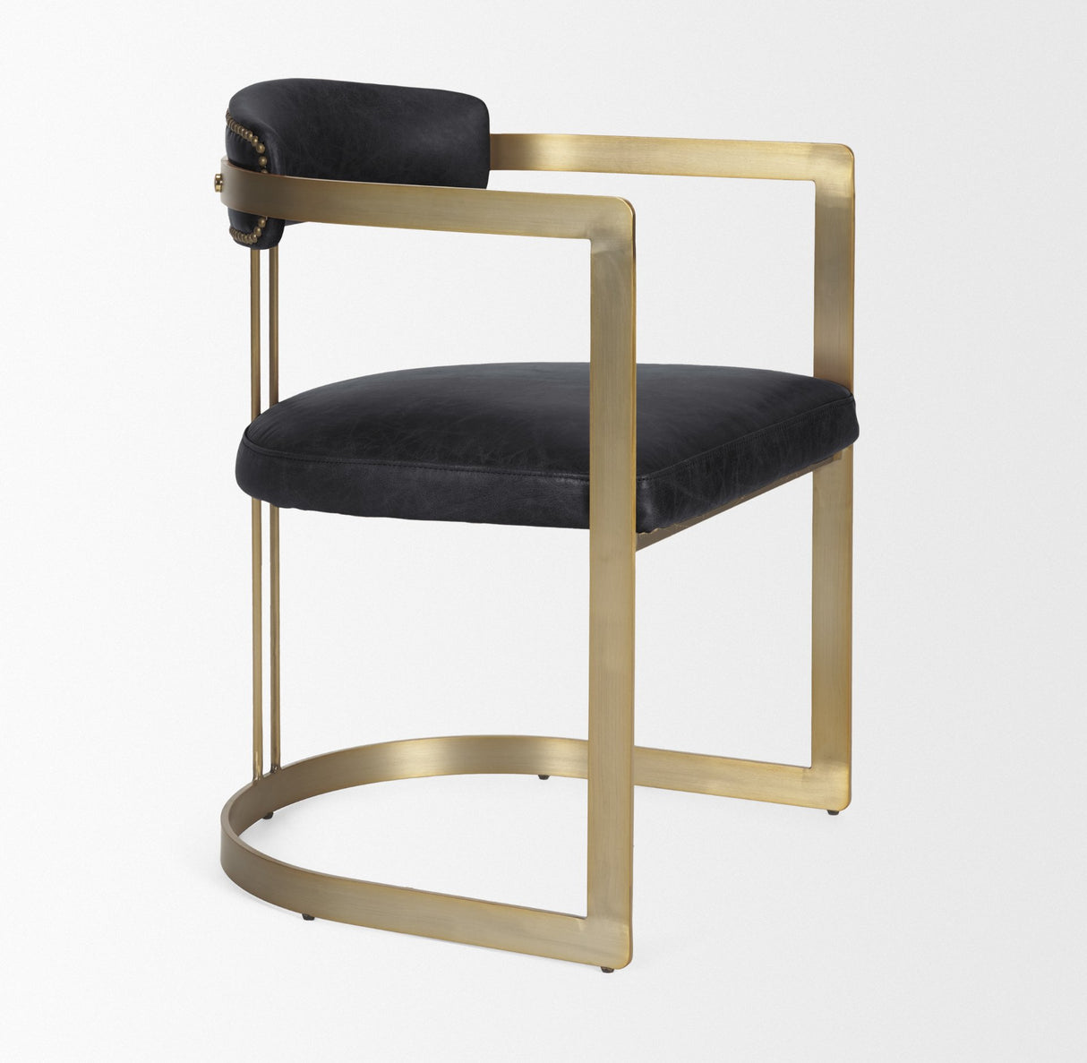 Hollyfield II Black Leather Seat Gold Iron Frame Dining Chair from Mercana - Luna Furniture