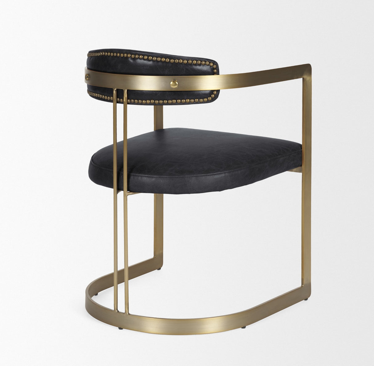 Hollyfield II Black Leather Seat Gold Iron Frame Dining Chair from Mercana - Luna Furniture