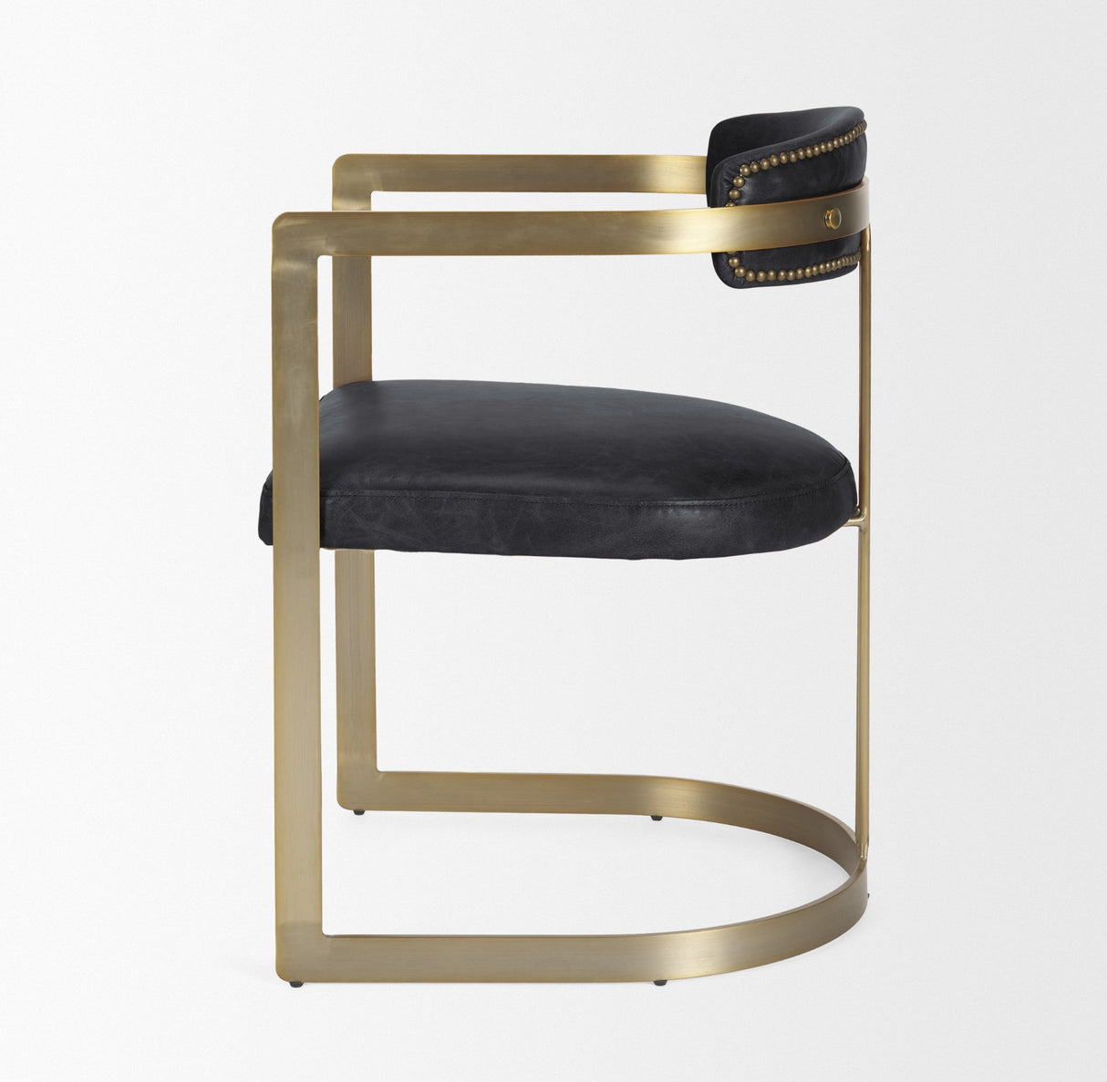 Hollyfield II Black Leather Seat Gold Iron Frame Dining Chair from Mercana - Luna Furniture