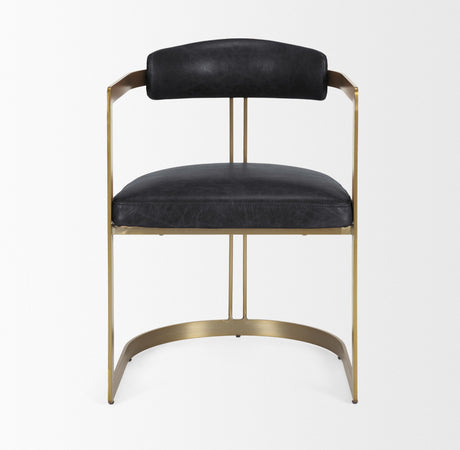 Hollyfield II Black Leather Seat Gold Iron Frame Dining Chair from Mercana - Luna Furniture