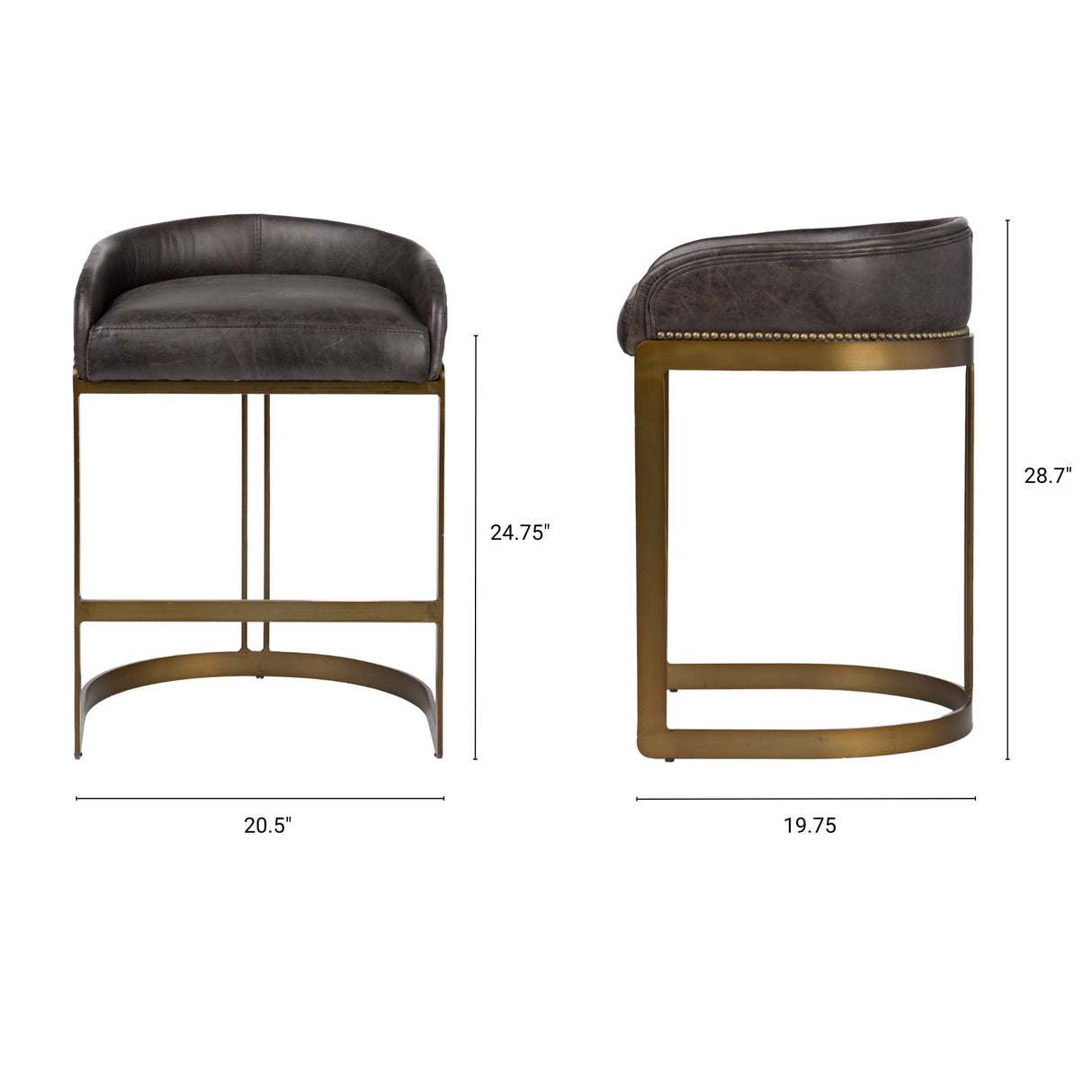 Hollyfield II Black Leather Seat Gold Metal Base Counter Stool from Mercana - Luna Furniture