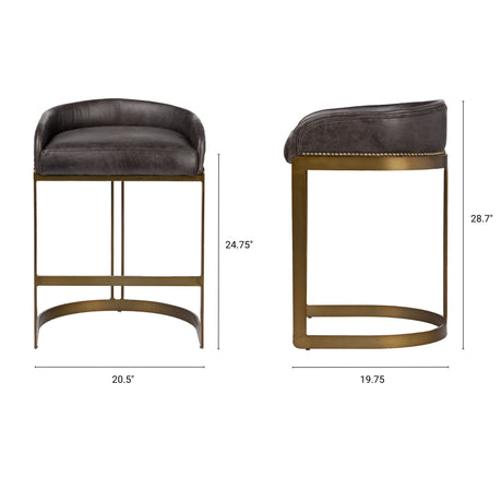 Hollyfield II Black Leather Seat Gold Metal Base Counter Stool from Mercana - Luna Furniture