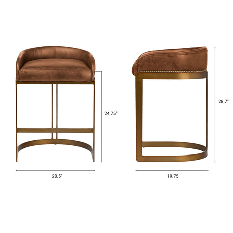 Hollyfield II Brown Leather Seat Gold Metal Base Stool from Mercana - Luna Furniture