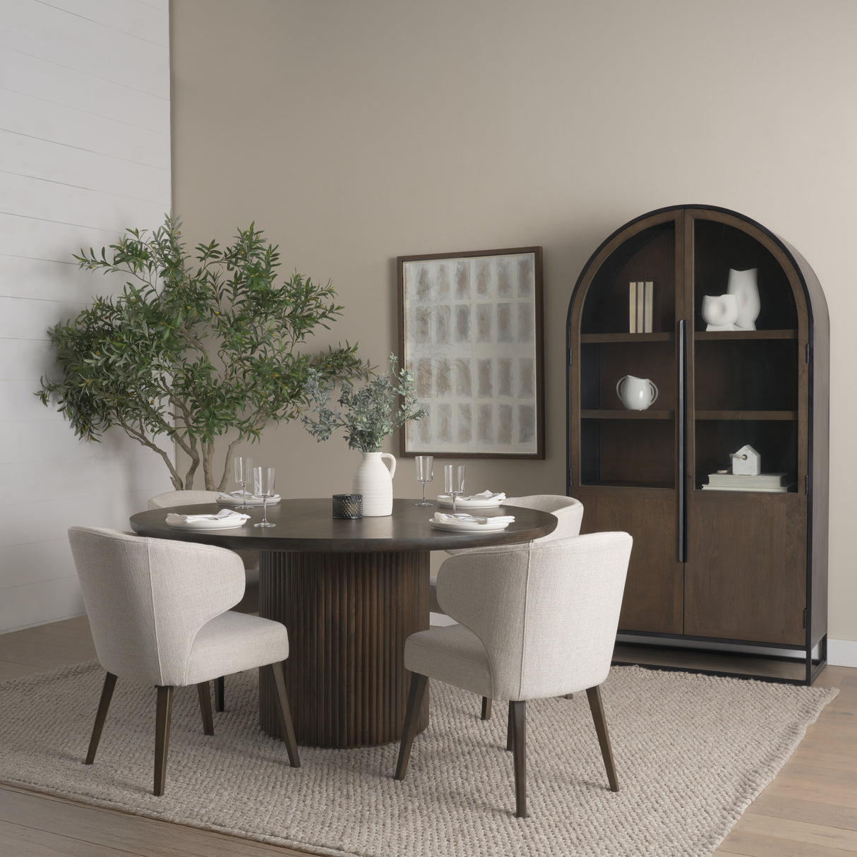 Terra Fluted Dining Table - 4 Niles Chairs - Sloan Cabinet from Mercana - Luna Furniture
