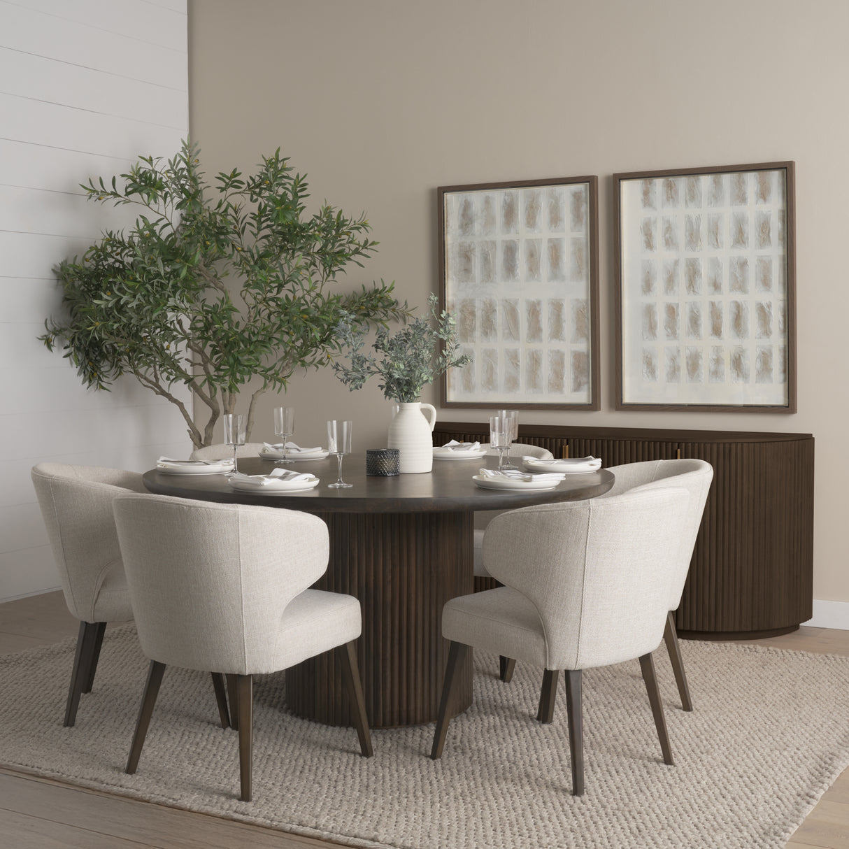 Terra Fluted Dining Table - 6 Niles Chairs - Terra Sideboard from Mercana - Luna Furniture