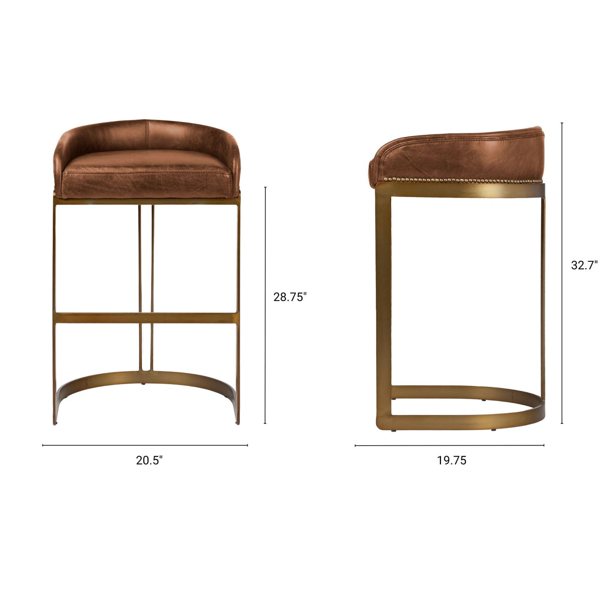 Hollyfield II Brown Leather Seat Gold Metal Base Bar Stool from Mercana - Luna Furniture