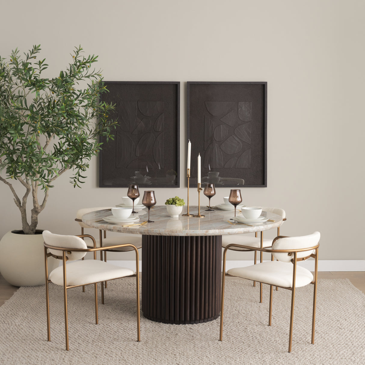 Parker I Cream Fabric Seat Gold Metal Frame Dining Chair, Set of 2 from Mercana - Luna Furniture
