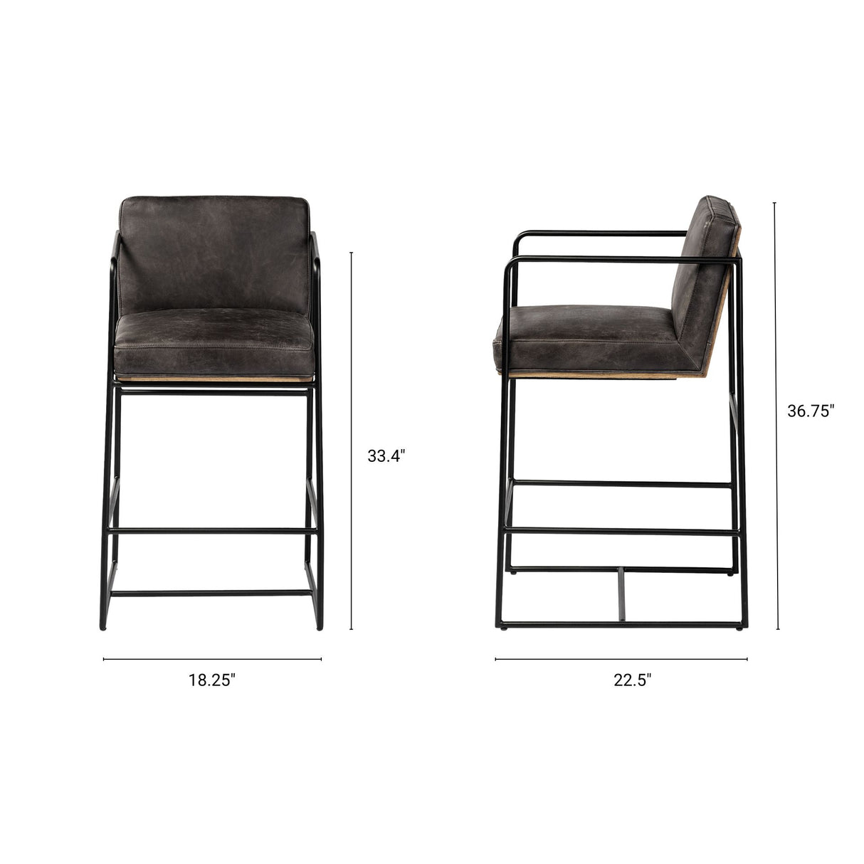 Stamford 36" Total Height Black Leather Seat w/ Wood Back Metal Counter Stool from Mercana - Luna Furniture