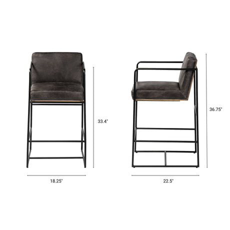 Stamford 36" Total Height Black Leather Seat w/ Wood Back Metal Counter Stool from Mercana - Luna Furniture