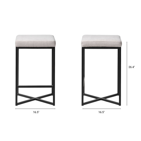Frodo 26.5H Seat Height White Fabric Seat Black Metal Base Stool from Mercana - Luna Furniture