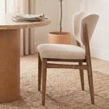 Cline Cream Fabric Upholstered and Light Brown Wood Dining Chair, Set of 2