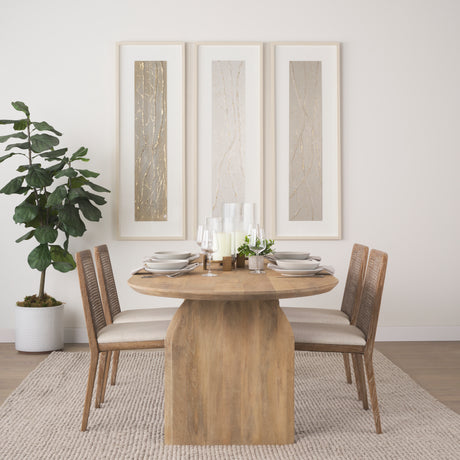 Clara Light Brown Beech Wood W/ Cream Fabric Seat and Cane Back Armless Dining Chair, Set of 2 from Mercana - Luna Furniture