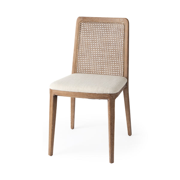 Clara Light Brown Beech Wood W/ Cream Fabric Seat and Cane Back Armless Dining Chair, Set of 2