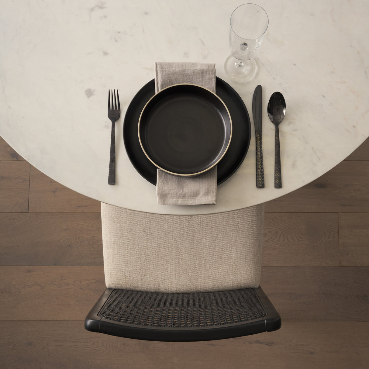 Clara Black Beech Wood W/ Cream Fabric Seat and Cane Back Armless Dining Chair, Set of 2 from Mercana - Luna Furniture