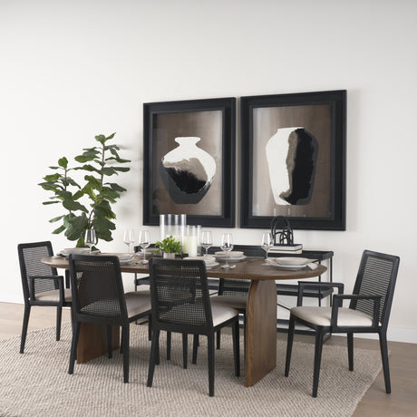 Clara Black Beech Wood W/ Cream Fabric Seat and Cane Back Armless Dining Chair, Set of 2 from Mercana - Luna Furniture