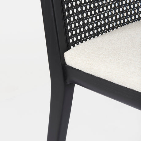 Clara Black Beech Wood W/ Cream Fabric Seat and Cane Back Armless Dining Chair, Set of 2 from Mercana - Luna Furniture