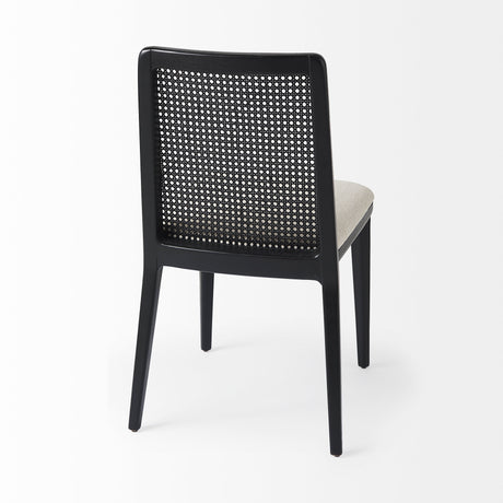 Clara Black Beech Wood W/ Cream Fabric Seat and Cane Back Armless Dining Chair, Set of 2 from Mercana - Luna Furniture