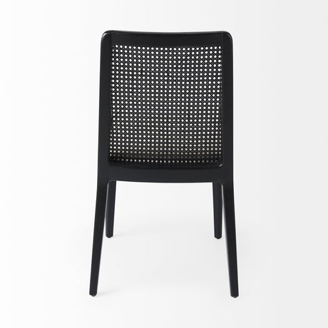 Clara Black Beech Wood W/ Cream Fabric Seat and Cane Back Armless Dining Chair, Set of 2 from Mercana - Luna Furniture