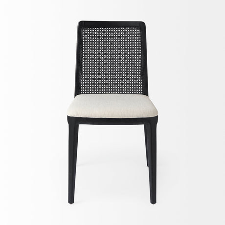 Clara Black Beech Wood W/ Cream Fabric Seat and Cane Back Armless Dining Chair, Set of 2 from Mercana - Luna Furniture