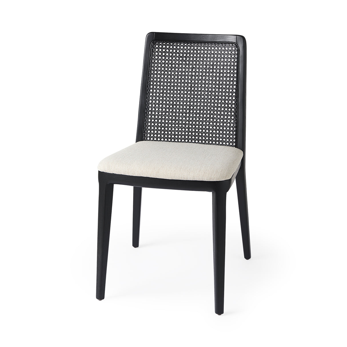 Clara Black Beech Wood W/ Cream Fabric Seat and Cane Back Armless Dining Chair, Set of 2 from Mercana - Luna Furniture