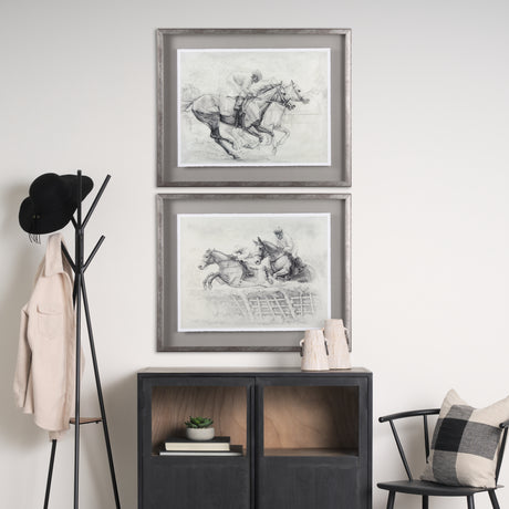 Horse Racing II by Mercana Studio a Hand Embellished Textured Framed Art Print Matted under Glass from Mercana - Luna Furniture