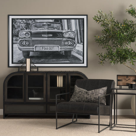 Classic Old Chevy in Havana Cuba by Richard Silver Textured Framed Art Print Matted under Glass from Mercana - Luna Furniture