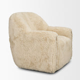Huntley Cream Faux Fur Fabric Swivel Accent Chair from Mercana - Luna Furniture