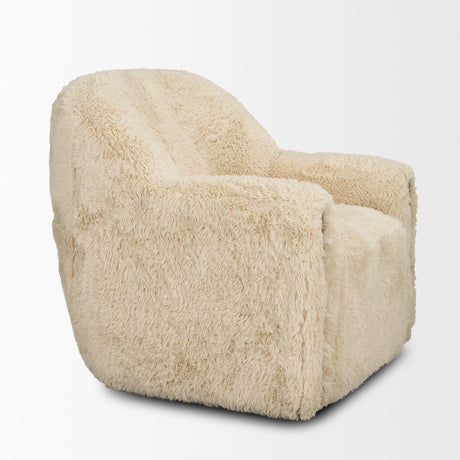 Huntley Cream Faux Fur Fabric Swivel Accent Chair from Mercana - Luna Furniture