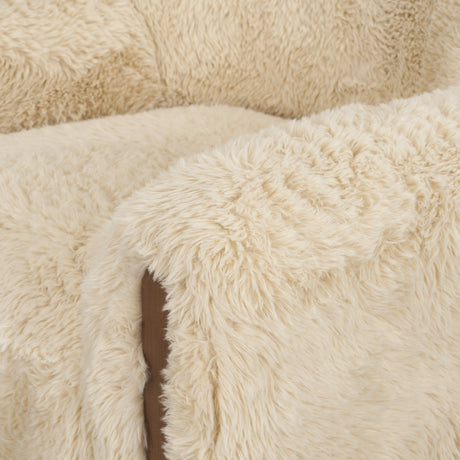 Huntley Cream Faux Fur Fabric Swivel Accent Chair from Mercana - Luna Furniture