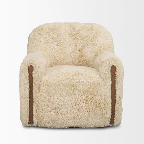 Huntley Cream Faux Fur Fabric Swivel Accent Chair from Mercana - Luna Furniture