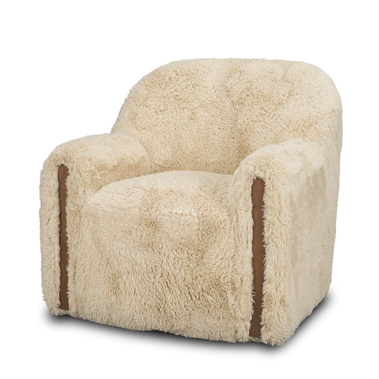 Huntley Cream Faux Fur Fabric Swivel Accent Chair from Mercana - Luna Furniture