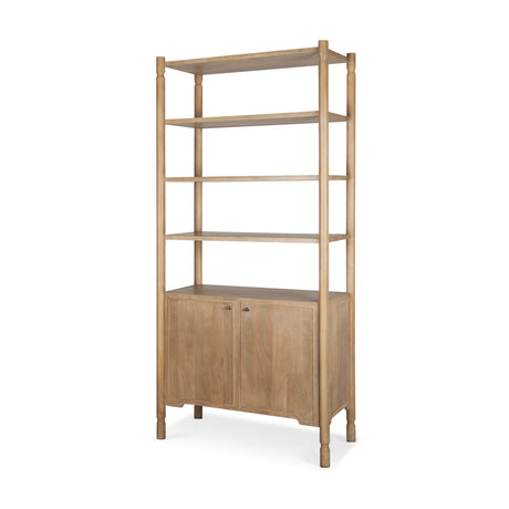Phil Light Brown Wood 2 Door 3 Shelves Open Shelving Unit from Mercana - Luna Furniture
