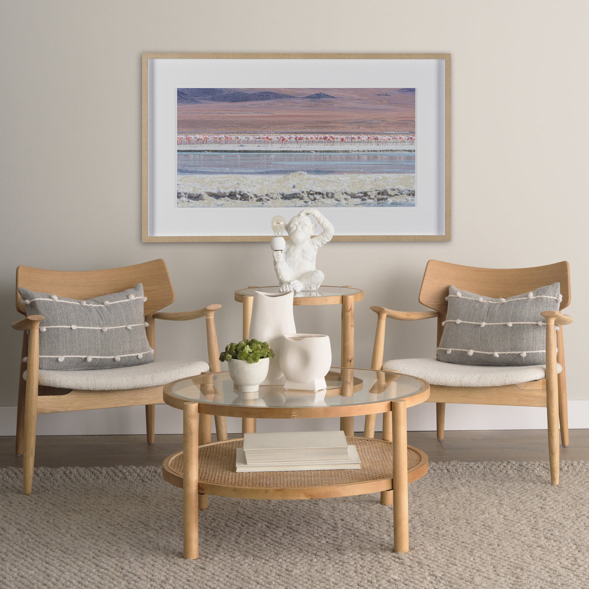 Pink Flamingoes by Richard Silver Hand Embelished Framed Artwork Matted under Glass from Mercana - Luna Furniture