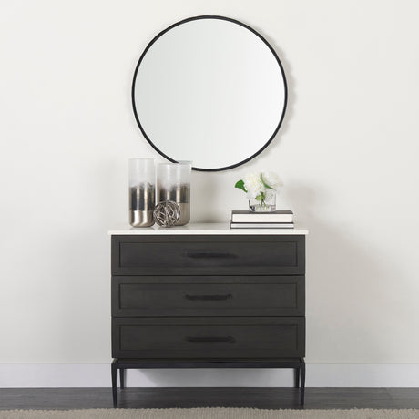 Adelaide 29.7"Black Metal Scallop Edge Round Mirror from Mercana - Luna Furniture