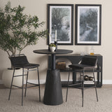 Kavalan 37.5" Total Height Ebony Leather Seat Black Metal Frame Bar Stool from Mercana - Luna Furniture