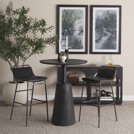 Kavalan 37.5" Total Height Ebony Leather Seat Black Metal Frame Bar Stool from Mercana - Luna Furniture