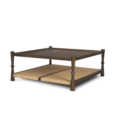 Bondi 42" Dark Brown Wood w/ Paper Rope Shelf Square Coffee Table from Mercana - Luna Furniture