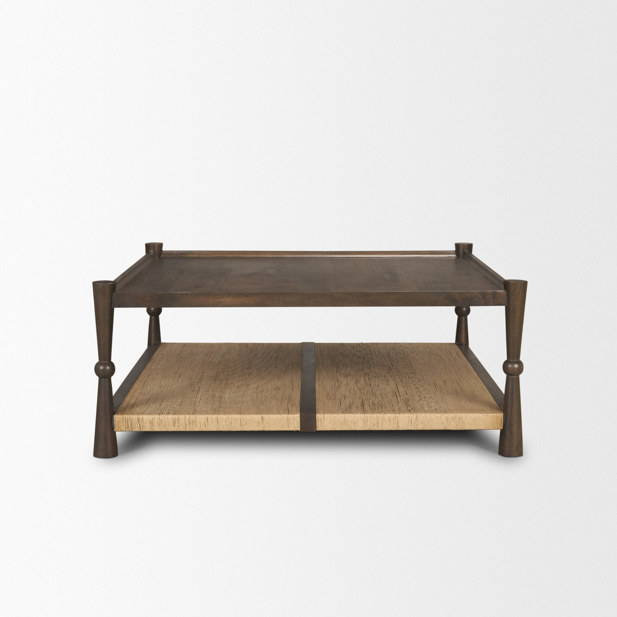 Bondi 42" Dark Brown Wood w/ Paper Rope Shelf Square Coffee Table from Mercana - Luna Furniture