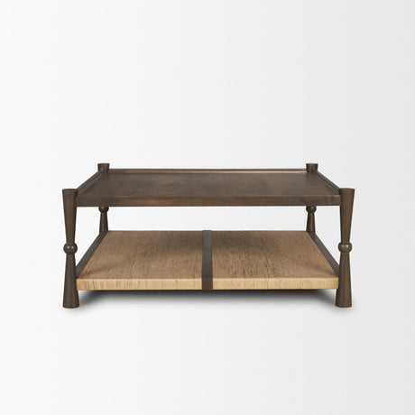 Bondi 42" Dark Brown Wood w/ Paper Rope Shelf Square Coffee Table from Mercana - Luna Furniture