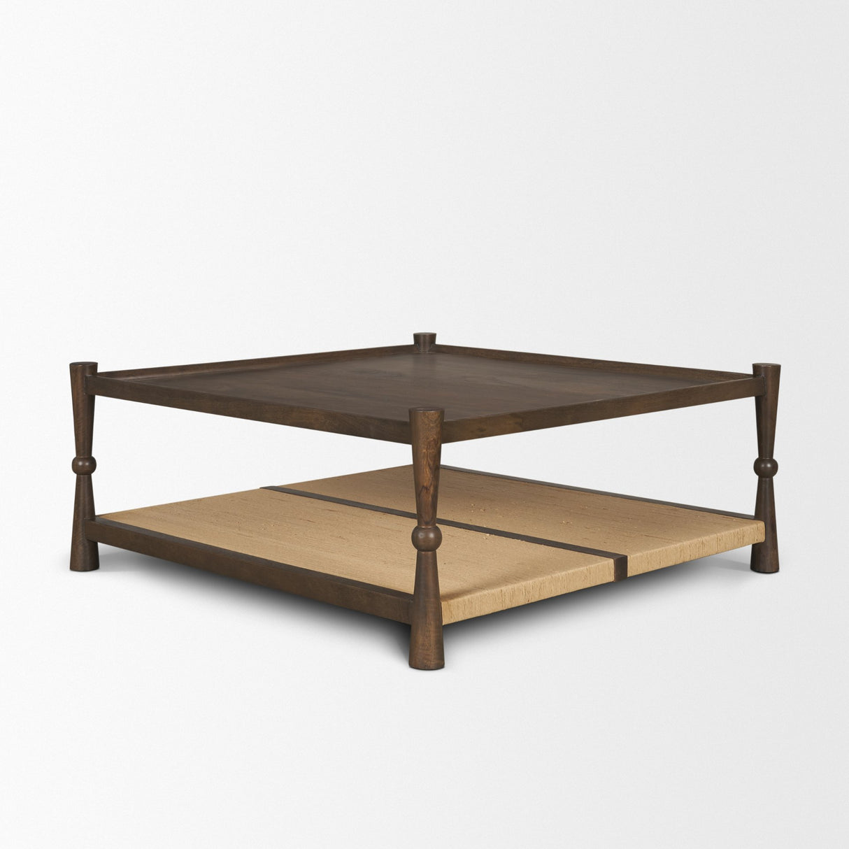 Bondi 42" Dark Brown Wood w/ Paper Rope Shelf Square Coffee Table from Mercana - Luna Furniture