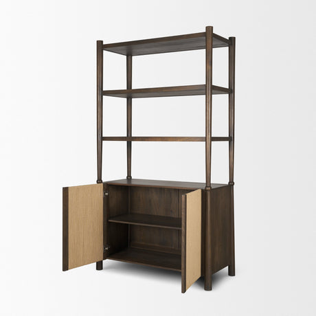 Bondi 2 Door Open Dark Brown Wood w/ Paper Rope Shelving Unit from Mercana - Luna Furniture