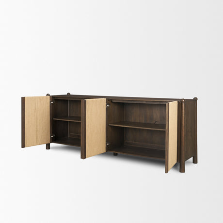 Bondi 85" Dark Brown Wood w/ Paper Rope 4 Door Closed Sideboard from Mercana - Luna Furniture