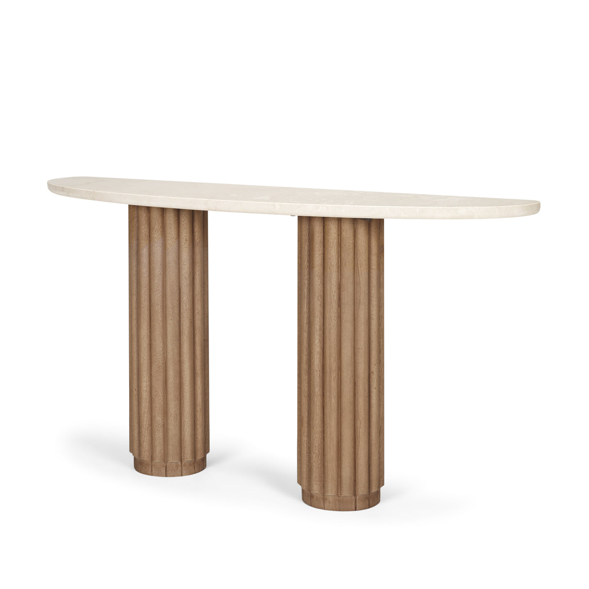 Marbrello Botticino Marble Top Light Brown Fluted Wood Half Moon Console Table from Mercana - Luna Furniture