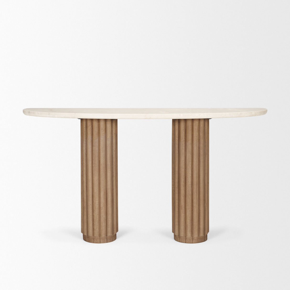 Marbrello Botticino Marble Top Light Brown Fluted Wood Half Moon Console Table from Mercana - Luna Furniture
