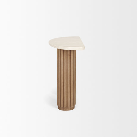 Marbrello Botticino Marble Top Light Brown Fluted Wood Half Moon Console Table from Mercana - Luna Furniture